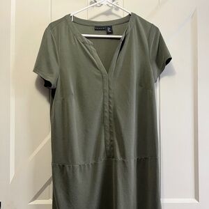 Olive Green Short-Sleeve Shift Dress